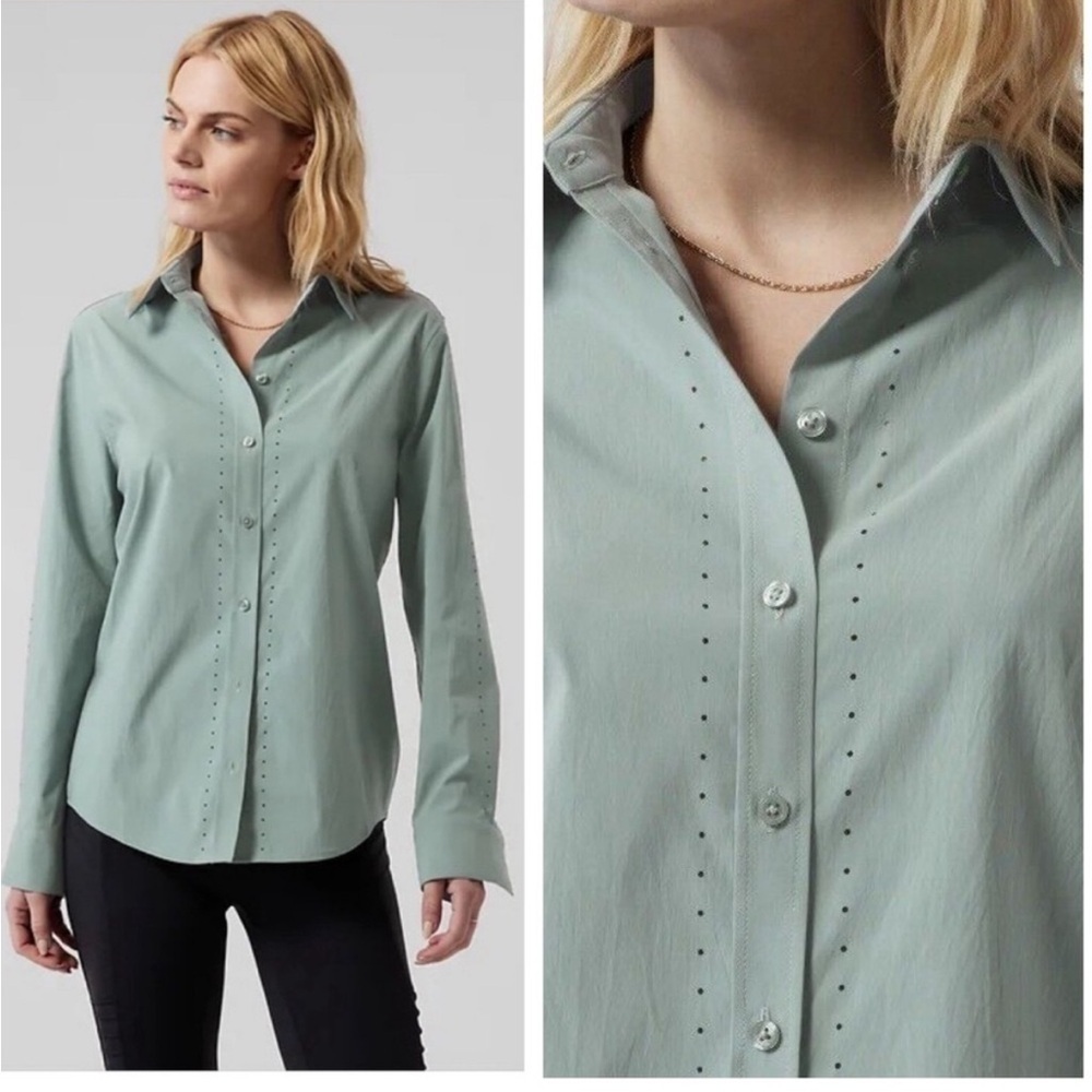 ATHLETA Midtown Button Front Shirt II Laser Cut Minimalistic Grey